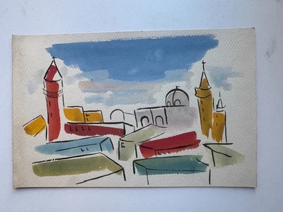 Pintura acuarela vintage de 1930 ciudad oriental posiblemente Venecia 7x11 única en su clase Foto 1 de 4