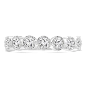 0.97 CT Round VS1 D Diamond Bezel Set Wedding Band 18K White Gold - Picture 1 of 5