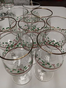 Vintage 1986 Libby’s Arby’s Weihnachten Stechpalme & Beeren Weingläser 8er Set - Bild 1 von 9