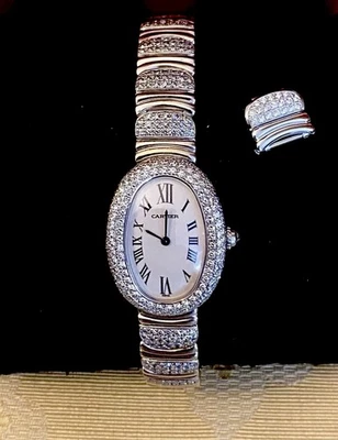 CARTIER BAIGNOIRE 1955 QUARTZ 18K WG DIAMOND BEZEL LADIES WATCH BOXES EXTRA LINK - Image 1 of 4