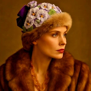 SELTENER 50er JAHRE ROSENHUT TACOMA LILA BLUMEN COUTURE HUT MIT NERZBESATZ & SCHLEIFE - Bild 1 von 9