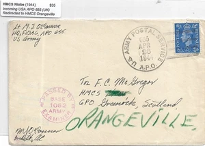 WW2: Canadian Ship: 1944 APO 655 (London) to HMCS Niobe fwd HMCS ... (M7293) - Picture 1 of 2