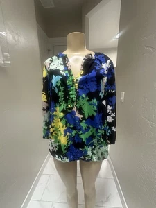 Camicetta donna Dana Buchman multicolore floreale manica 3/4 scollo a V taglia XL - Foto 1 di 8