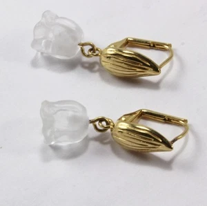LALIQUE MUGUET LILIE BLUME MATTIERT KLAR KRISTALL VERGOLDET MONTAGE OHRRINGE - Bild 1 von 6