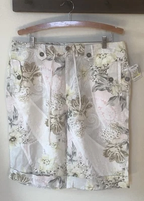 Bermudas Bermudas De Colección Caribbean Joe Para Mujer 16 Beige Lino Estampado Floral Cordón  Foto 1 de 4