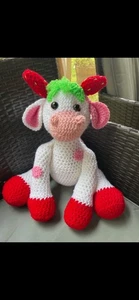 Handmade Crocheted Plush Highland Strawberry Cow - Picture 1 of 3