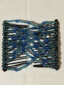 Vintage Mid Century Doppel Metall Kamm Perlen Dutt Haarspange Stretch Blau - Bild 1 von 7