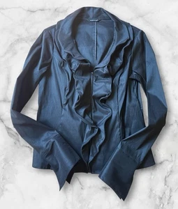SAMUEL DONG Black Wire Ruffle Designer Zip Jacket - Blazer Long Sleeve Small - Picture 1 of 9