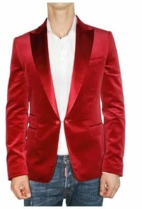 Men Luxurious Red Velvet Jacket Party Wear Dinner Jacket For Men Slim Fit Coat - Picture 1 of 3