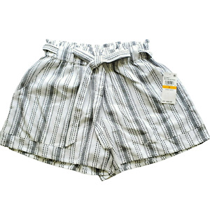 Planet Gold NWT Juniors White Black High Waist Belted Pullon Flare Shorts Size M