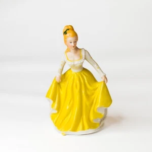 Keramik viktorianische Frau gelb gepunktet Kleid unmarkiert Figur - Bild 1 von 5