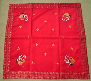 Elegant Red Embroidered Polyester Square Tablecloth Xmas 34"  Santa Claus - Picture 1 of 7