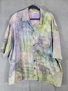 Camisa vintage Sparrow Artwear para hombre talla XL abotonada manga corta pez verde  - Imagen 1 de 9