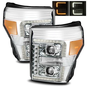 2011-2016 F250/F350/F450/F550 Super Duty LED Tube Chrome Projector Headlights - Picture 1 of 10