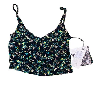 NWT Element Women's Juniors Black Floral V-Neck Crop Top Tank Sz S/P - Picture 1 of 7