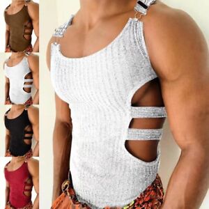 Contemporary Knitting Solid Sleeveless Tops for Men Sexy Slim Fit Vests