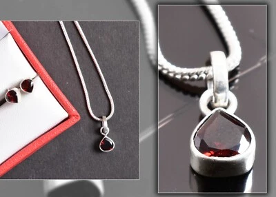 925 Silver Natural Ruby Handcrafted Female Pendant Earrings Her Party Gift SET - Image 1 of 4