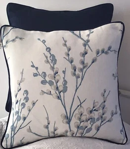 16" LAURA ASHLEY PUSSY WILLOW SEASPRAY FABRIC CUSHION COVER PIPED - Picture 1 of 4
