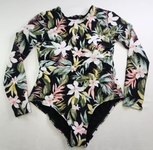 Kona Sol Tropical Print Long Sleeve 1 Pc Swimsuit Size L Medium Seat Coverage - Picture 1 of 9