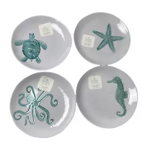 Sigrid Olsen Sea Life Melamine Dinner Plates Coastal Beach Blue Set Of 4 - Picture 1 of 2