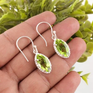 Peridot Gemstone 925 Sterling Silver Drop/Dangle Earrings Jewelry For Mother Day - Picture 1 of 4