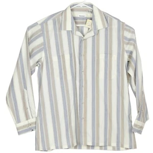 Camisa De Colección Deadstock Damon Para Hombres Abotonada Talla XL Marfil Azul Crema Marrón Rayas - Imagen 1 de 7