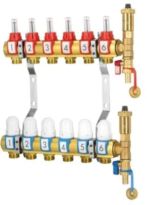 Distribuidor de circuito de calefacción de latón 2 3 4 5 6 7 8 9 10 11 12 compartimentos para calefacción por suelo radiante - Imagen 1 de 14