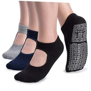 Non Slip Grip Yoga Socks for Women with One Size 3 Pairs-black/Navy/Grey - Picture 1 of 8