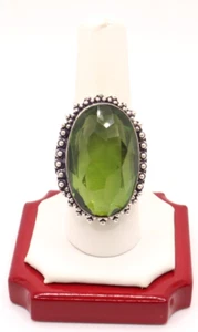 Sterling Silver 925 Large Oval Green Glass Cocktail Ring, Size 9 - Picture 1 of 5