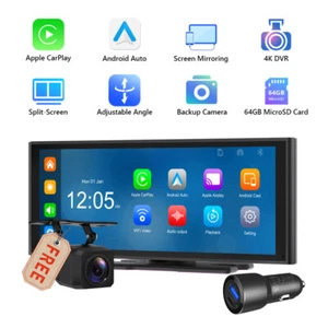 10.2" IPS Touch Screen 4K DVR Portable Car Stereo Radio CarPlay Android Auto AUX - Picture 1 of 18