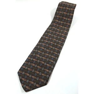 Vtg Henry Grethel Brown Silver Blue Geometric Mens Necktie Tie 100% Silk 58" - Picture 1 of 3
