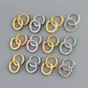 Hypoallergenic S925 Sterling Silver Made Zirconia Huggie Hoop Earrings - Picture 1 of 7