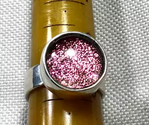 Sterling Ring Silver 925 Pink Foiled Glass Mexico Adjustable SZ 8 - Picture 1 of 7