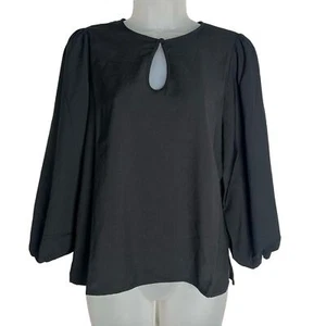 J. Crew women's Puff Sleeve Top Keyhole Long Sleeve Black Blouse XXS Petite New - Picture 1 of 6