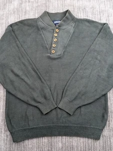 Vintage Land's End Sweater Mens M Green Pullover Henley Sweatshirt USA Made - Picture 1 of 11