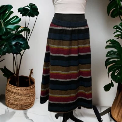 Falda Antigua Azul Marino Para Mujer CHIC BOHO Acampanada Falda A Rayas Foto 1 de 4