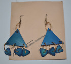NEW Teresa Goodall Mixed Material Blue Turquoise & Gold Tone Pierced Earrings