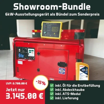 6kW Bauer GFS-6 ATS Generator Bundle | inkl. Abdeckhaube & Öl | Austellungsgerät - Bild 1 von 4