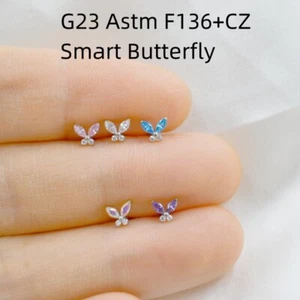 10 Stck. Körperschmuck Schmetterling G23 Titan CZ Lippenstab Ohr Helix Tragus Turm Stecker - Bild 1 von 21