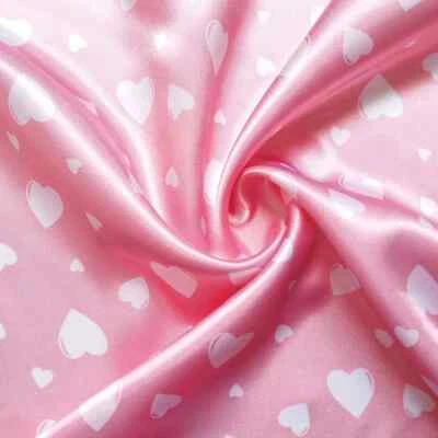 58''Wide By Yard Love Heart Satin Fabric Scarf Gown Diy Craft Material Charmeuse - Image 1 of 4