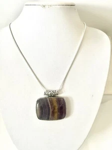 Fluorite & Silver Plated Pendant 40.6mm & Chain 50.8cm Gemstone Jewellery - Picture 1 of 3