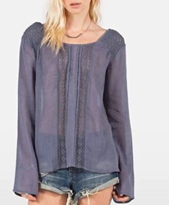 $50 Volcom Boho Peasant Top NWT Size M Juniors Women Flea Market Find Blue - Image 1 of 4