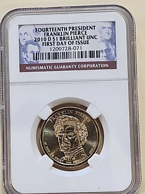 2010 D $1 Franklin Pierce BRILLIANT UNCIRCULATED FIRST DAY OF ISSUE - Image 1 of 3