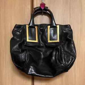 CHLOE Ethel Tote Bag Black x Gold Hardware Leather W Dust bag Authentic Used - Picture 1 of 8