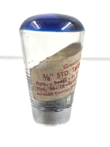 NOS Vintage Clear & Blue Lucite Shifter Knob Rat Rod Original Label  - Foto 1 di 5