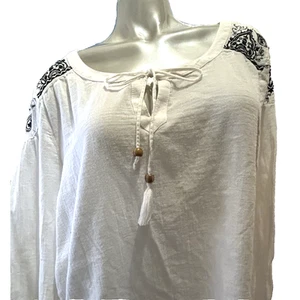 Top campesino bohemio bordado blanco y negro talla XL 16 con volantes talla XL 16 para mujer - Imagen 1 de 9