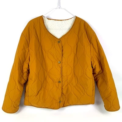 Jaqueta feminina dupla zero reversível tamanho M Sherpa acolchoada laranja queimado sem colarinho - Imagem 1 de 4