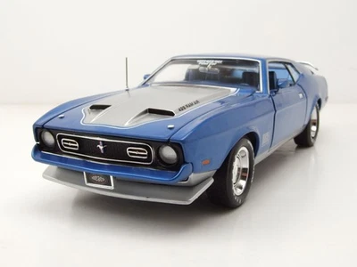 Ford Mustang Mach 1 MCACN 1971 Blu Modellino Auto 1:18 Auto World - Immagine 1 di 4