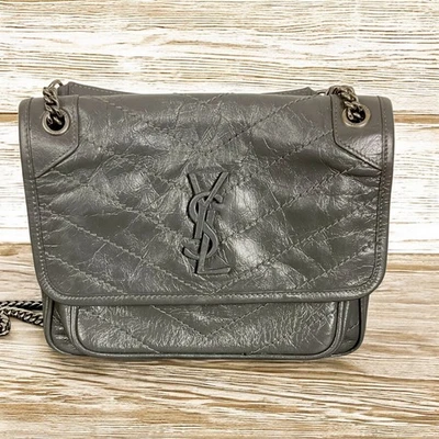 SAINT LAURENT NIKI BABY IN VINTAGE LEATHER "STORM" W/GUNMETAL HARDWARE $2850 EUC - Image 1 of 4