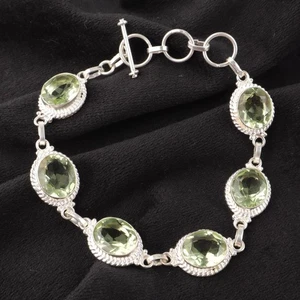 Green Amethyst Gemstone Handmade 925 Sterling Silver Jewelry Bracelet Gift For - Picture 1 of 3